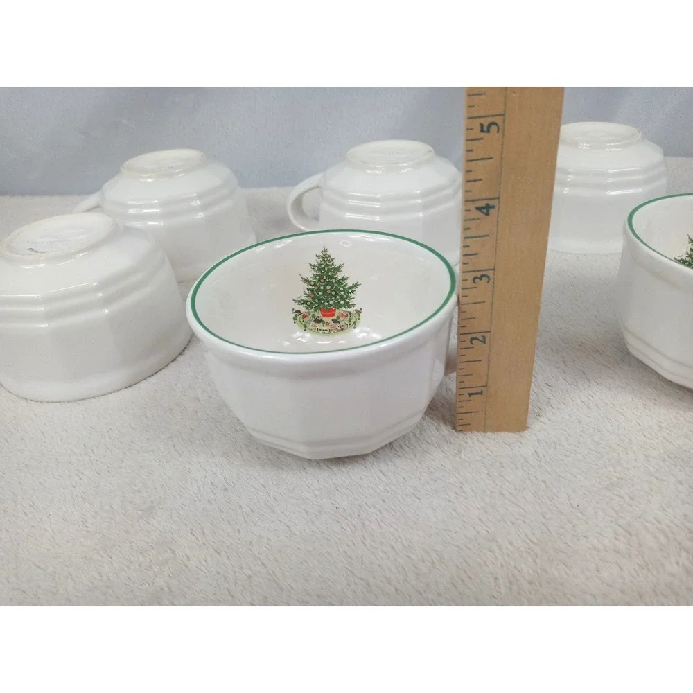 Set of 6 Pfaltzgraff Christmas Heritage Cups Mugs Holiday Christmas Tree Green T - Picture 10 of 13